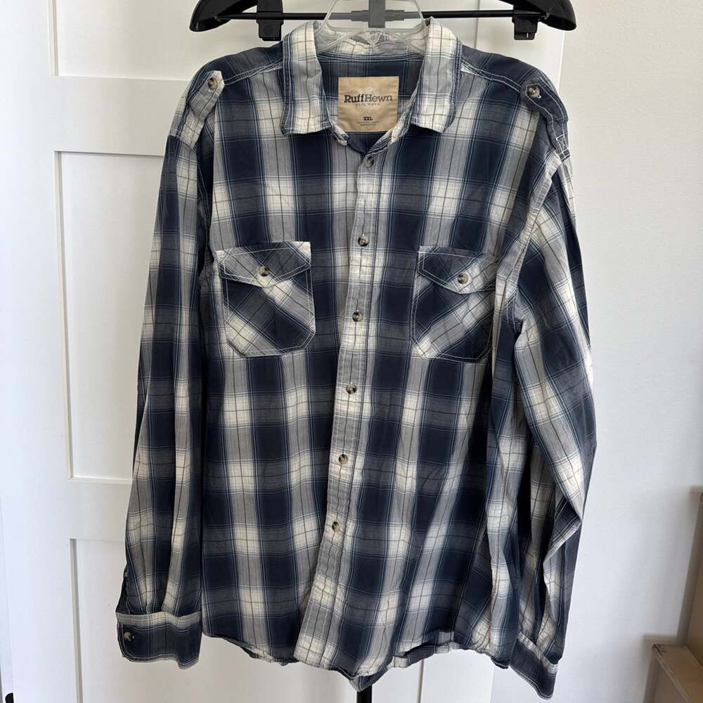 ruff hewn Men’s Long Sleeve Button Up Western Blue Size XXL Plaid